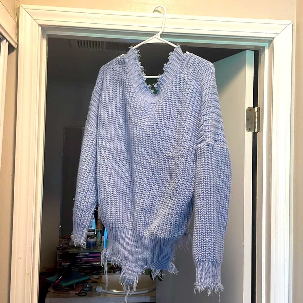 Blue off the shoulder sweater by Main Strip size large